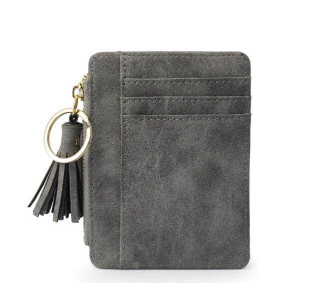 bag accessories Gray Slim Wallet Credit Card Holders Thin Tassel Zipper Wallets, Coin Pocket bags