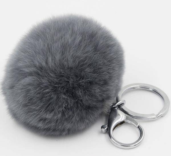 15 colors, 8CM Genuine Rabbit fur ball plush Pom pom key chain silver