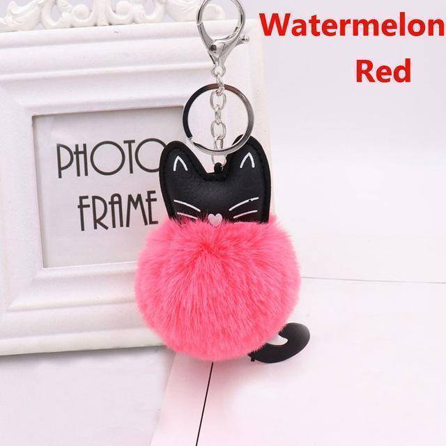 bag accessories magenta Pom pom Cat Fluffy Faux Fur Keychain