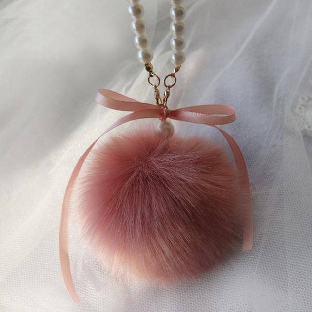 bag accessories Pearls & Pompons Faux Rabbit Fur Ball Keychain