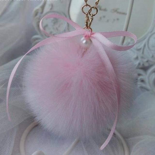 Pearls & Pompons Faux Rabbit Fur Ball Keychain