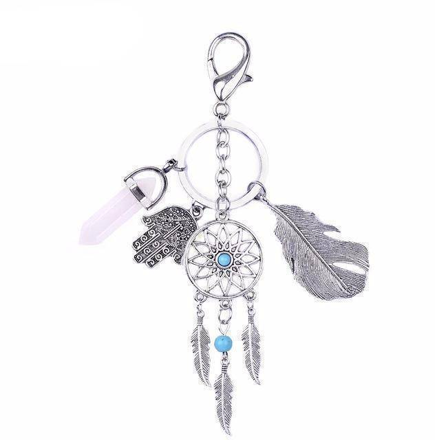 bag accessories Pink Opal moonstone dreamcatcher Keychain