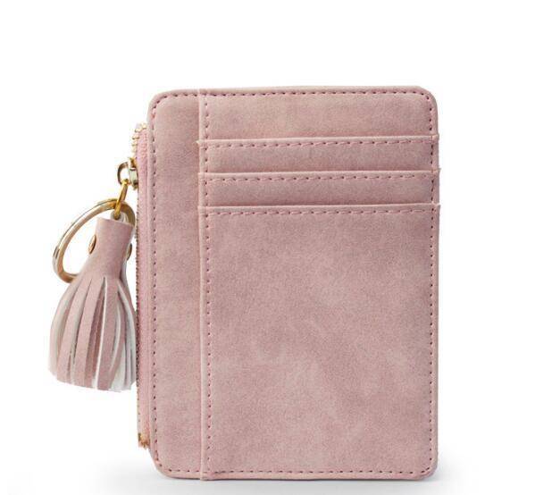bag accessories Pink Slim Wallet Credit Card Holders Thin Tassel Zipper Wallets, Coin Pocket bags