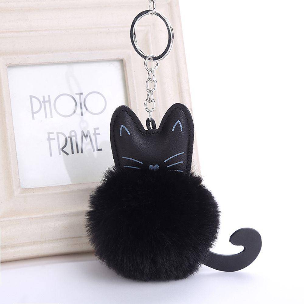 Animal Cat Pom Pom Keychain Faux Fluffy Key Ring for Women Girls