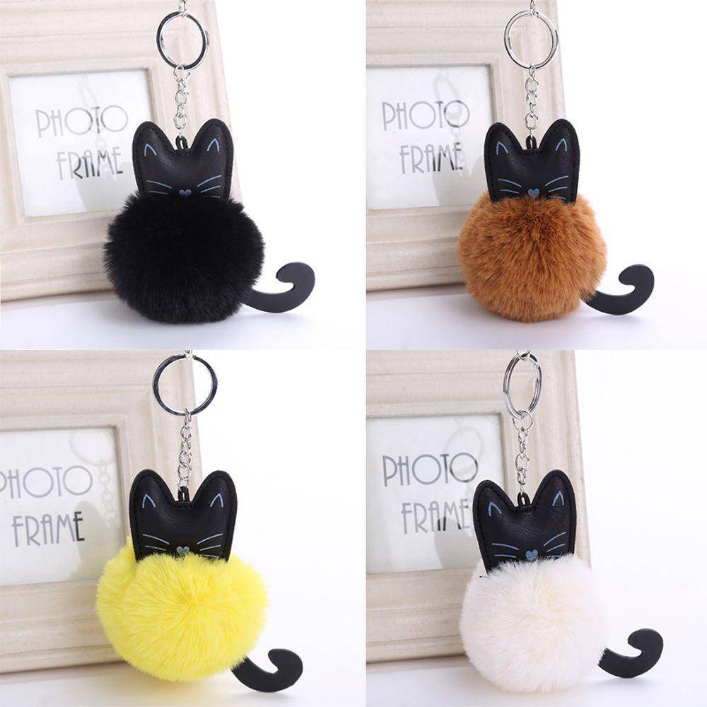 bag accessories Pom pom Cat Fluffy Faux Fur Keychain