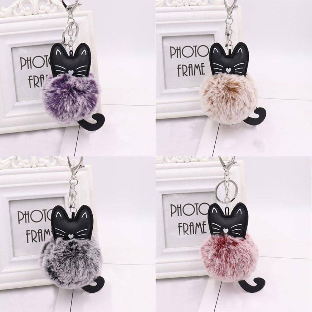 Wholesale Cute Animal Key Ring Women Car Bag Charm Owl fluffy pom