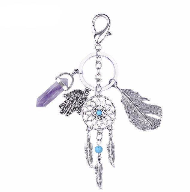 bag accessories Purple Opal moonstone dreamcatcher Keychain