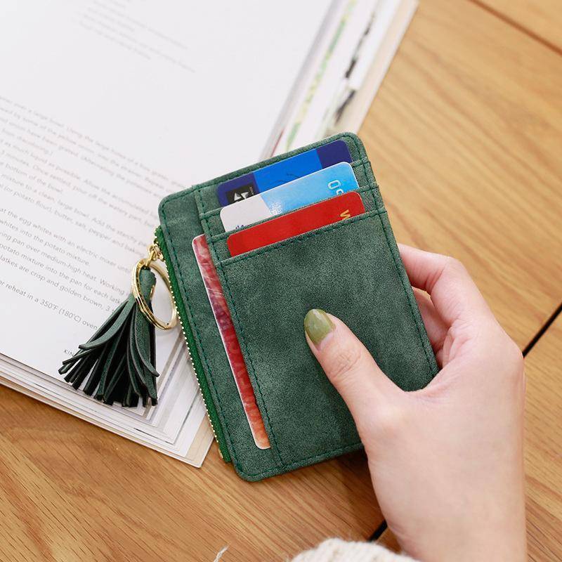 Slim Wallet Credit Card Holders Thin Tassel Zipper Wallets, Coin Pocket bags