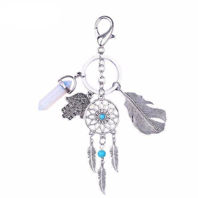 bag accessories White Opal moonstone dreamcatcher Keychain