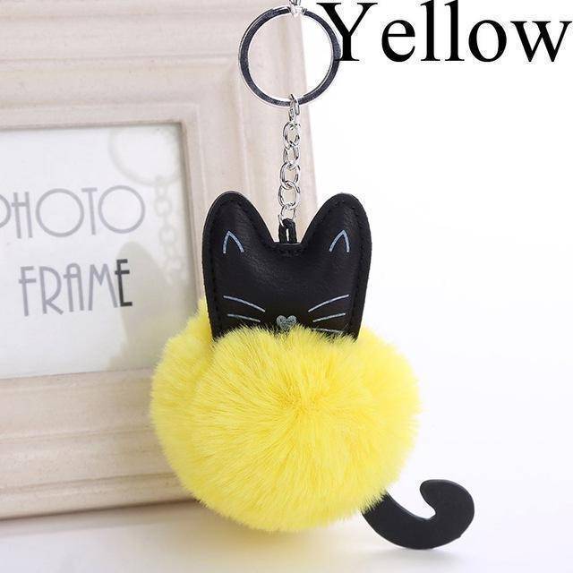 bag accessories yellow Pom pom Cat Fluffy Faux Fur Keychain