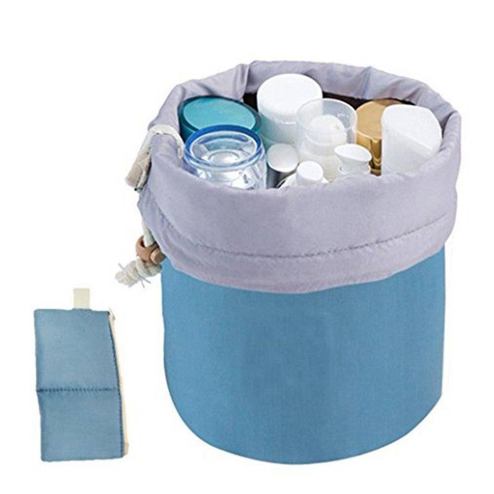 bag organization Blue Makeup Barrel Shaped Cosmetic Storage Case Travel Toiletry Organizer