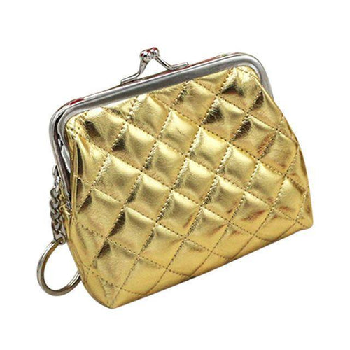 Women's Simple Kiss-Lock Coin Purse, Lightweight Portable Clutch Purse,  Quilted Detail Faux Leather Bag