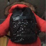 Black Bling Girls School Backpack with Large Capacity Embroidered sparkle Glitter Sequins