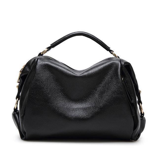 Bags Black Boston Women Handbag, Lichee Pattern Vegan Leather Bag
