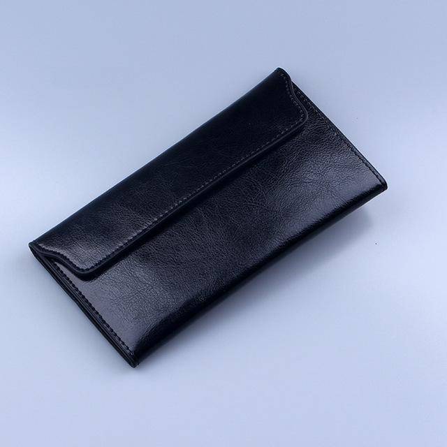 100% Genuine Leather Women Long Wallet Luxury Solid Money Slim
