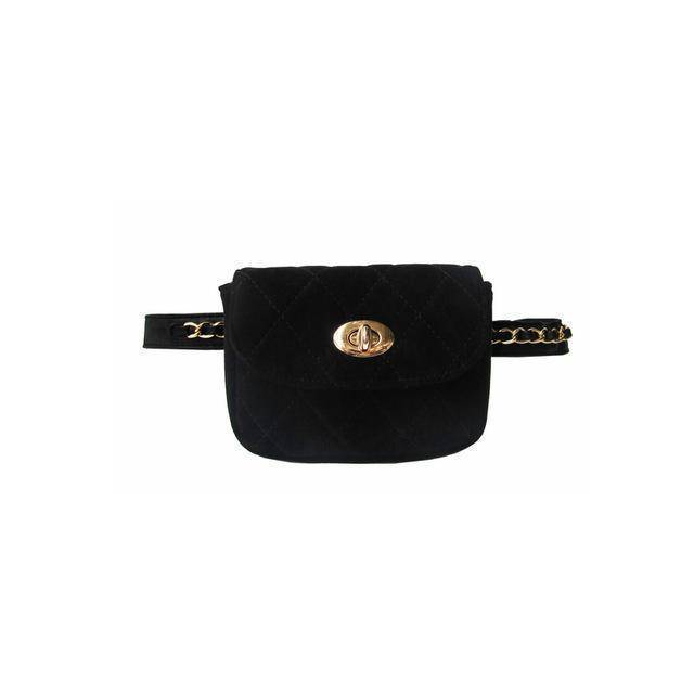 bags black Plaid Suede Waist Belt Bag with Chain