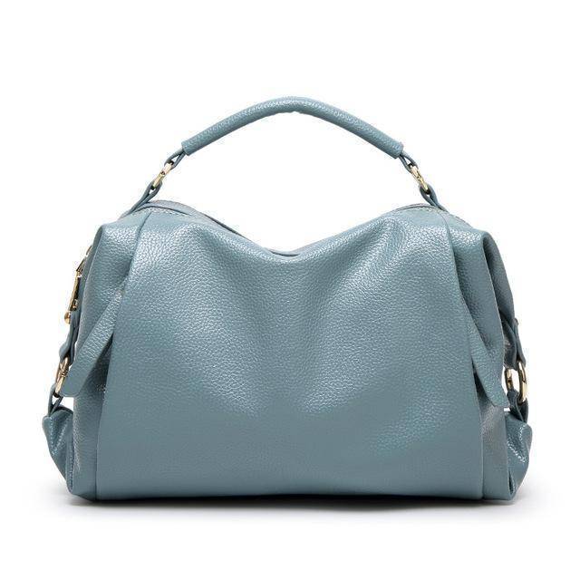 Bags Blue Boston Women Handbag, Lichee Pattern Vegan Leather Bag