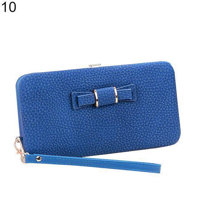 bags Blue Bowknot Simple Long Wallet Clutch, with Phone holder in 10 colors