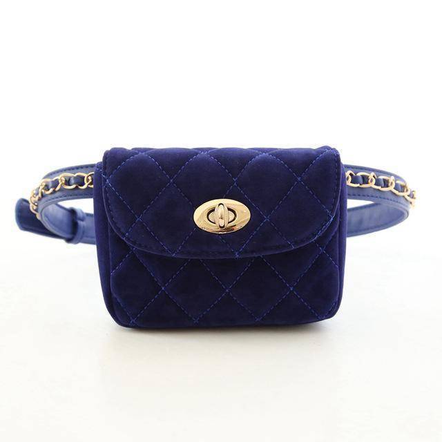 bags Blue Plaid Suede Waist Belt Bag with Chain