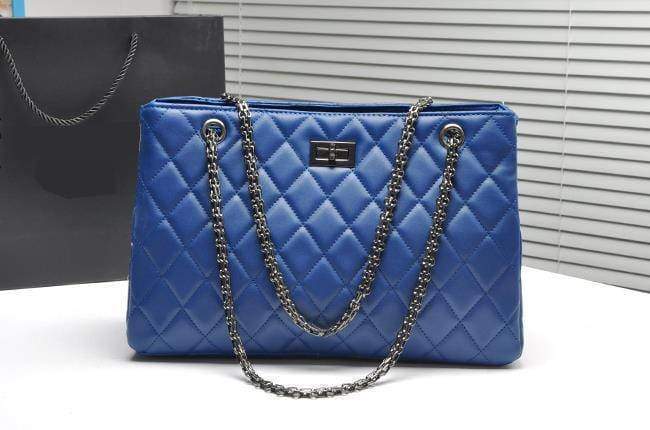 bags blue Quilted Large Plaid Chain Shoulder