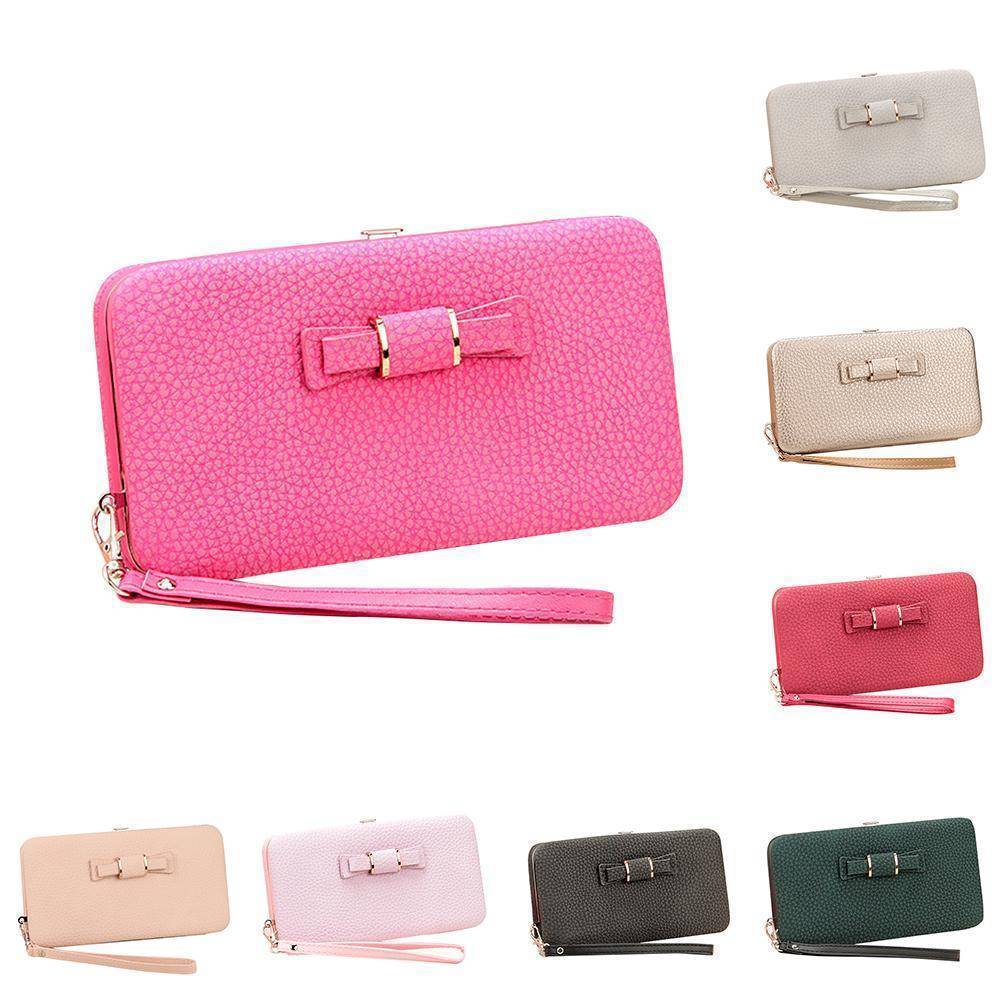 bags Bowknot Simple Long Wallet Clutch, with Phone holder in 10 colors