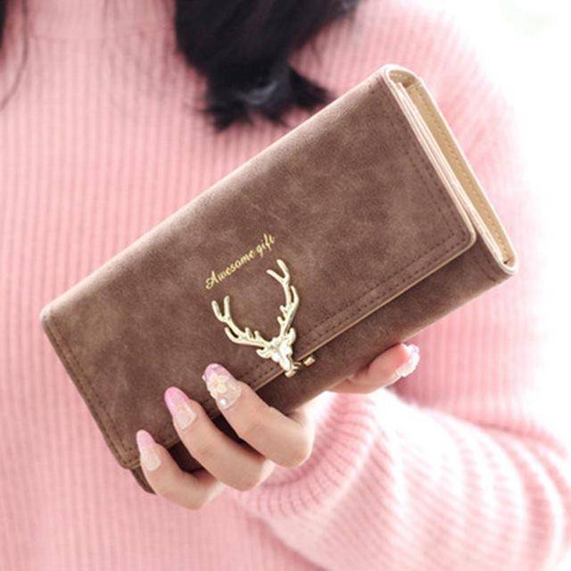 bags brown Awesome Gift, Golden Deer opener Wallet for women, short small and long clutch