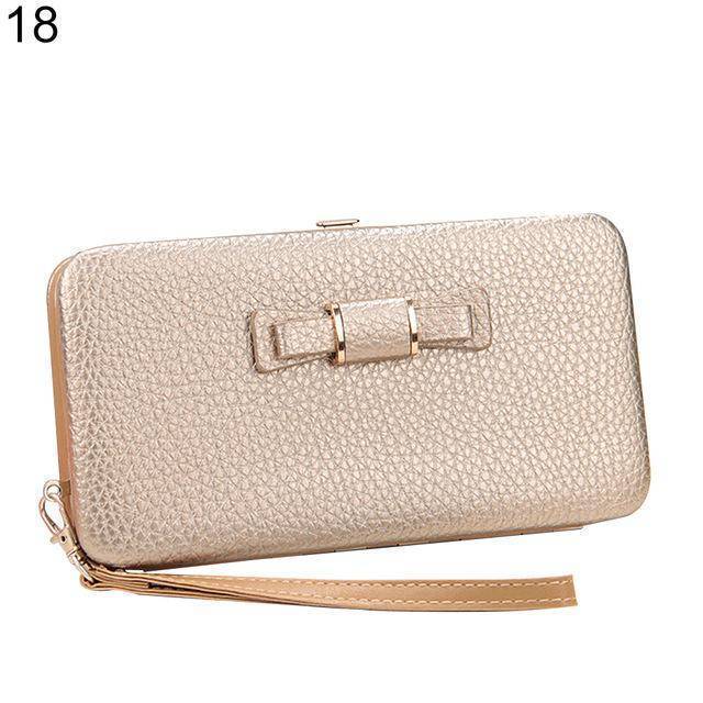 bags Champagne Bowknot Simple Long Wallet Clutch, with Phone holder in 10 colors