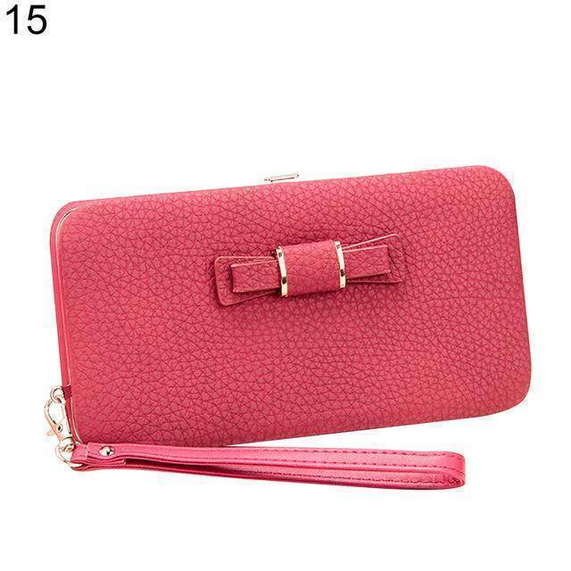 bags Crimson Bowknot Simple Long Wallet Clutch, with Phone holder in 10 colors
