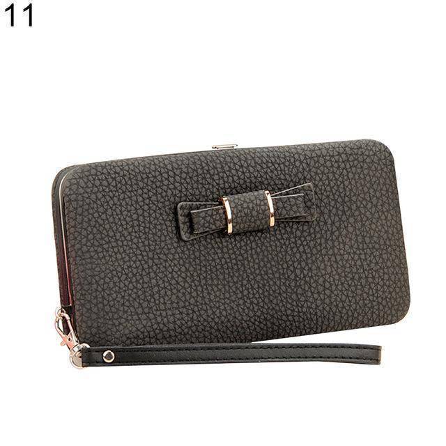 bags Dark Grey Bowknot Simple Long Wallet Clutch, with Phone holder in 10 colors