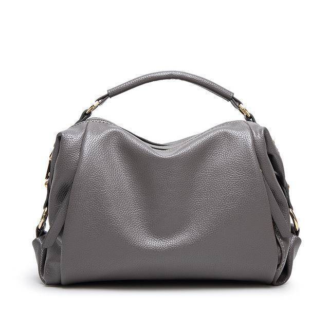 Bags Gray Boston Women Handbag, Lichee Pattern Vegan Leather Bag