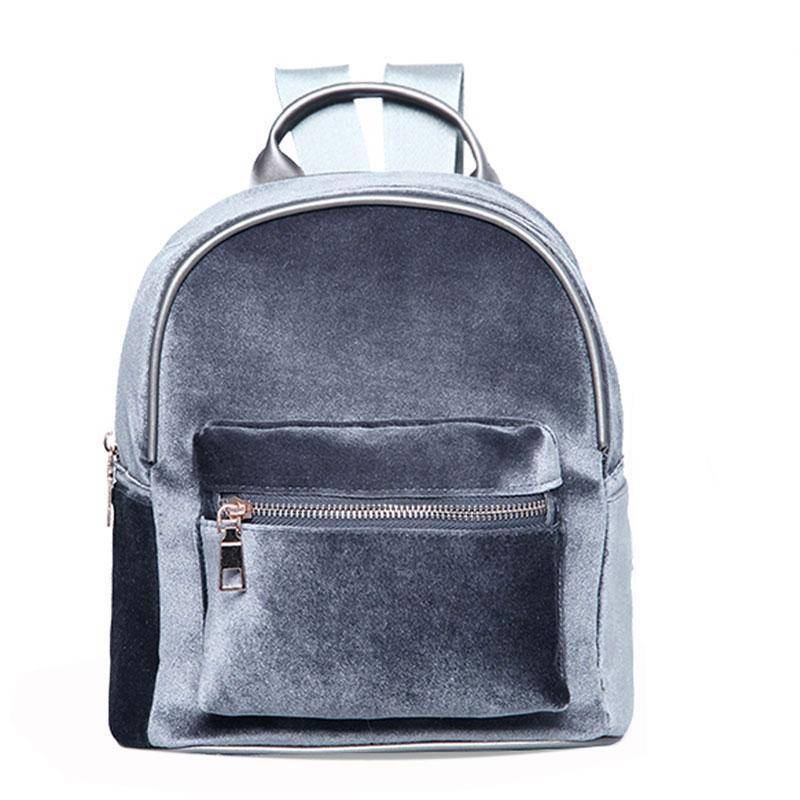 gray velvet mini backpack www.Nuroco.com