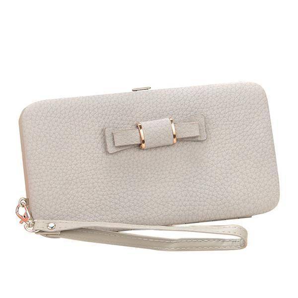 bags Grey Bowknot Simple Long Wallet Clutch, with Phone holder in 10 colors