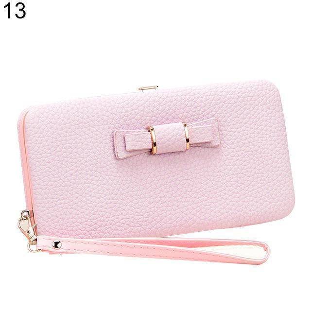 bags Lavender Bowknot Simple Long Wallet Clutch, with Phone holder in 10 colors