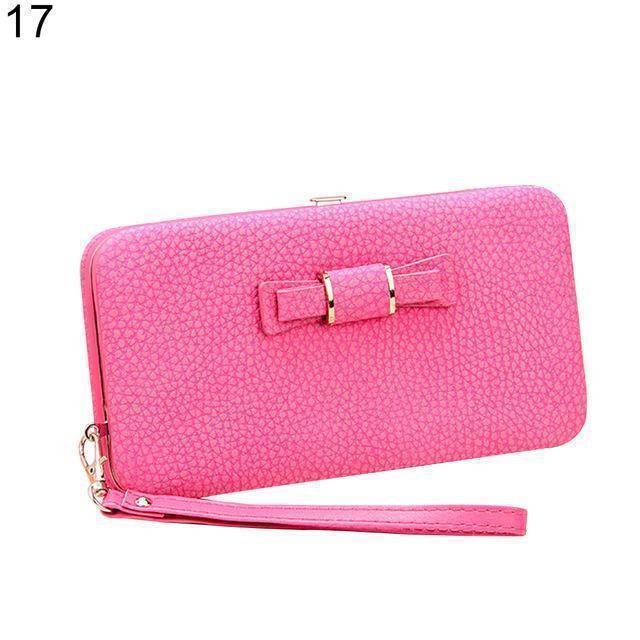 bags Magenta Bowknot Simple Long Wallet Clutch, with Phone holder in 10 colors