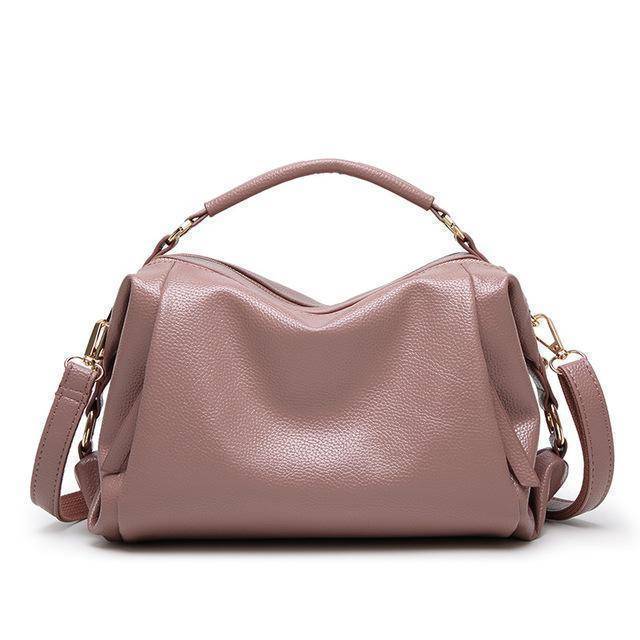Bags Pink Boston Women Handbag, Lichee Pattern Vegan Leather Bag