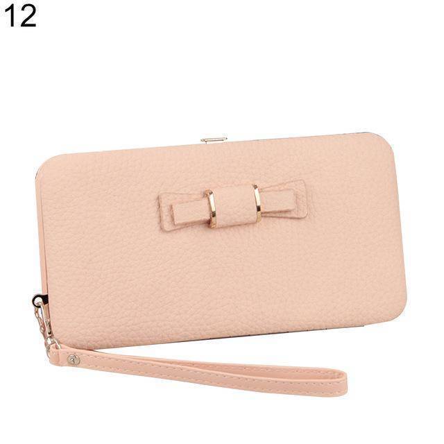 bags Pink Bowknot Simple Long Wallet Clutch, with Phone holder in 10 colors