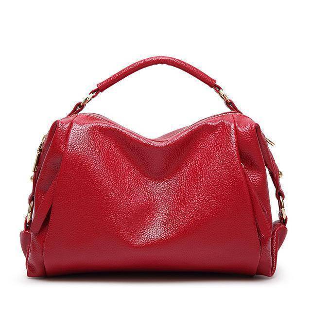 Bags Red Boston Women Handbag, Lichee Pattern Vegan Leather Bag