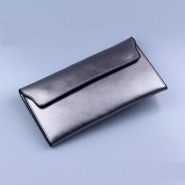 bags Silver Genuine Leather Women Wallet Long thin Purse Cowhide multiple Cards Holder Clutch