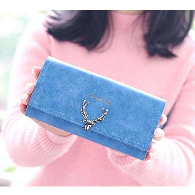 bags sky blue Awesome Gift, Golden Deer opener Wallet for women, short small and long clutch