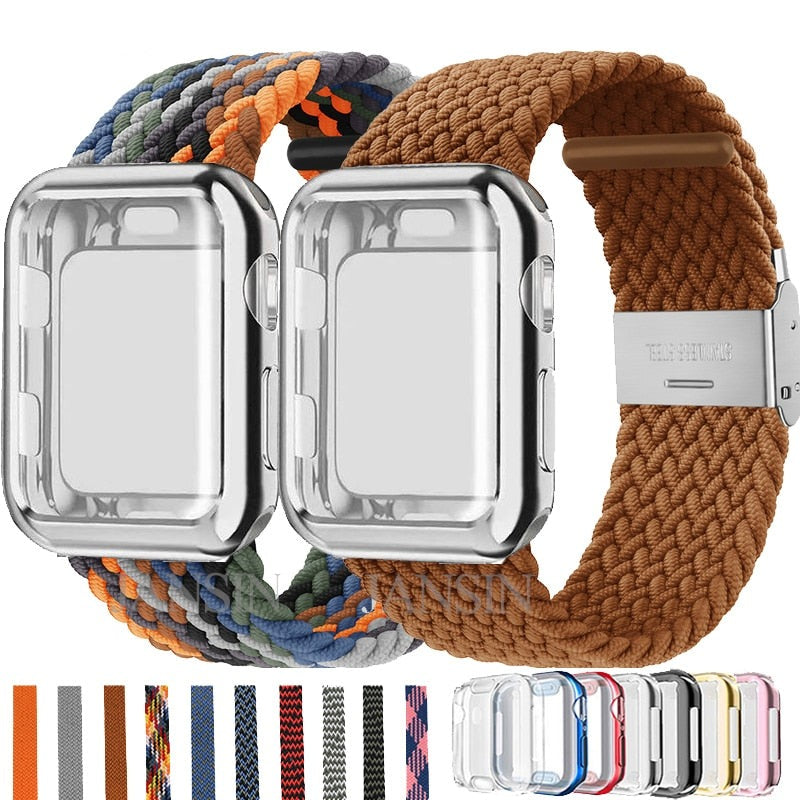 Nylon Braided Solo Loop Strap + Case For Apple Watch Band Series 7 6 5
