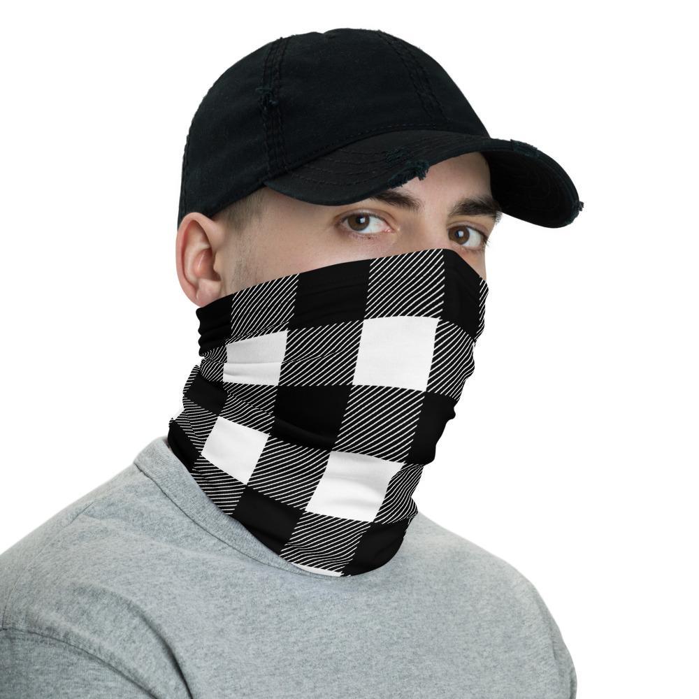 Black & white checkered washable reusable Face mask fabric print neck gaiter bandana unisex cover scarf