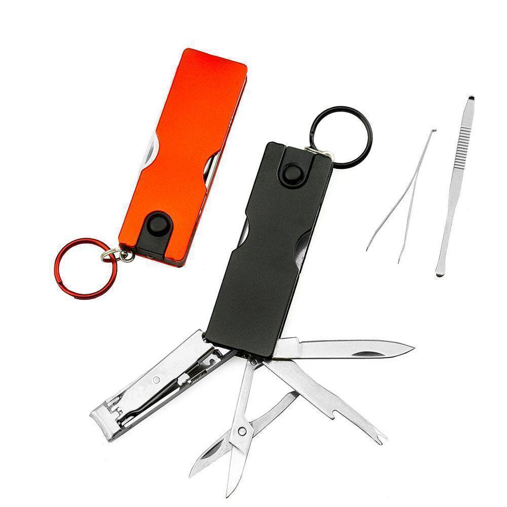 beauty Mini Beauty Keychain Swiss Knife LED Lights Nail Clippers Earpick Scissors, Eyebrow Tweezers Pocket Multifunction Hand Tools