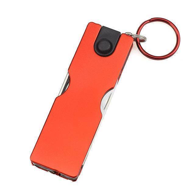 beauty red Mini Beauty Keychain Swiss Knife LED Lights Nail Clippers Earpick Scissors, Eyebrow Tweezers Pocket Multifunction Hand Tools