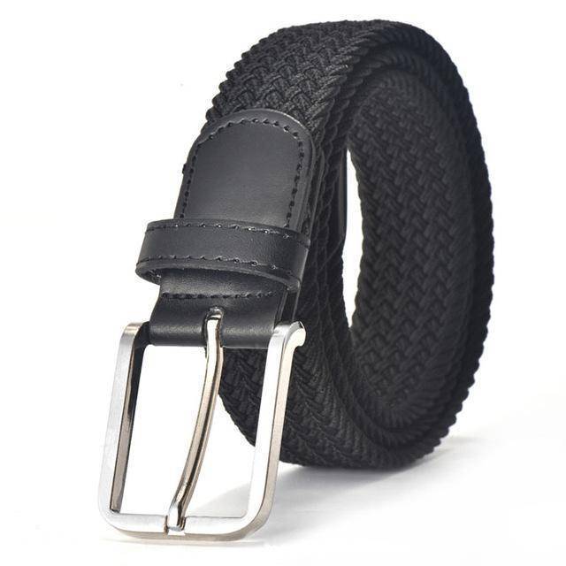 Belts black / 90cm Hot Colors Men Women's Casual Knitted Belt Woven Canvas Elastic Stretch Belt  Plain Webbing Belt Metal Buckle Black
