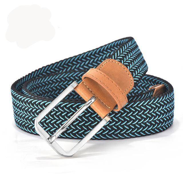 Belts blue / 90cm Hot Colors Men Women's Casual Knitted Belt Woven Canvas Elastic Stretch Belt  Plain Webbing Belt Metal Buckle Black