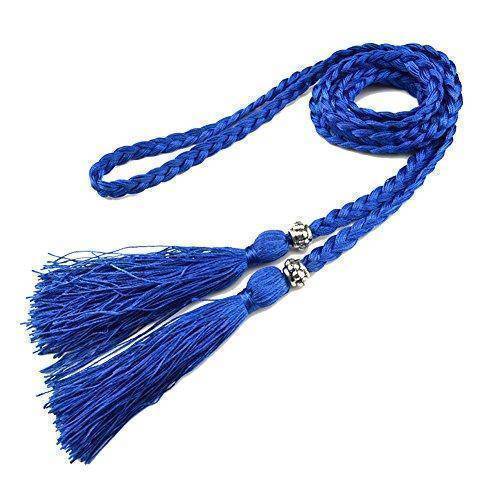Belts Blue Casual Rope Belts for Women Thin Braided Tassels Cummerbund Lady All-Match Waistband Fashion Accessories 15 Colors