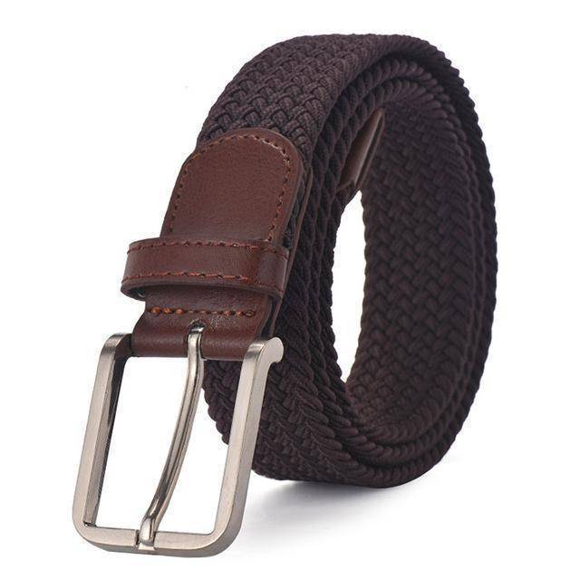 Belts brown / 90cm Hot Colors Men Women's Casual Knitted Belt Woven Canvas Elastic Stretch Belt  Plain Webbing Belt Metal Buckle Black