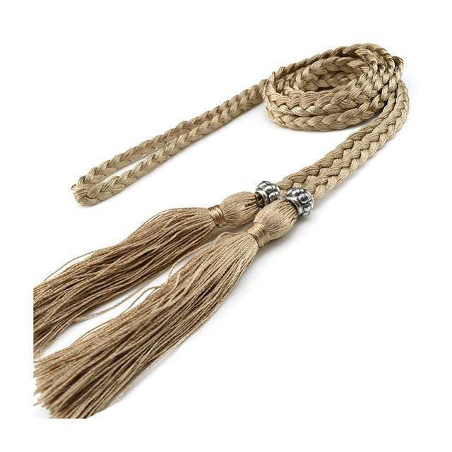 Belts brown Casual Rope Belts for Women Thin Braided Tassels Cummerbund Lady All-Match Waistband Fashion Accessories 15 Colors