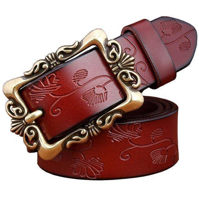 Fashion Wide Genuine leather belt woman vintage Floral Second Layer Cow  skin belts for women Top quality strap female for jeans