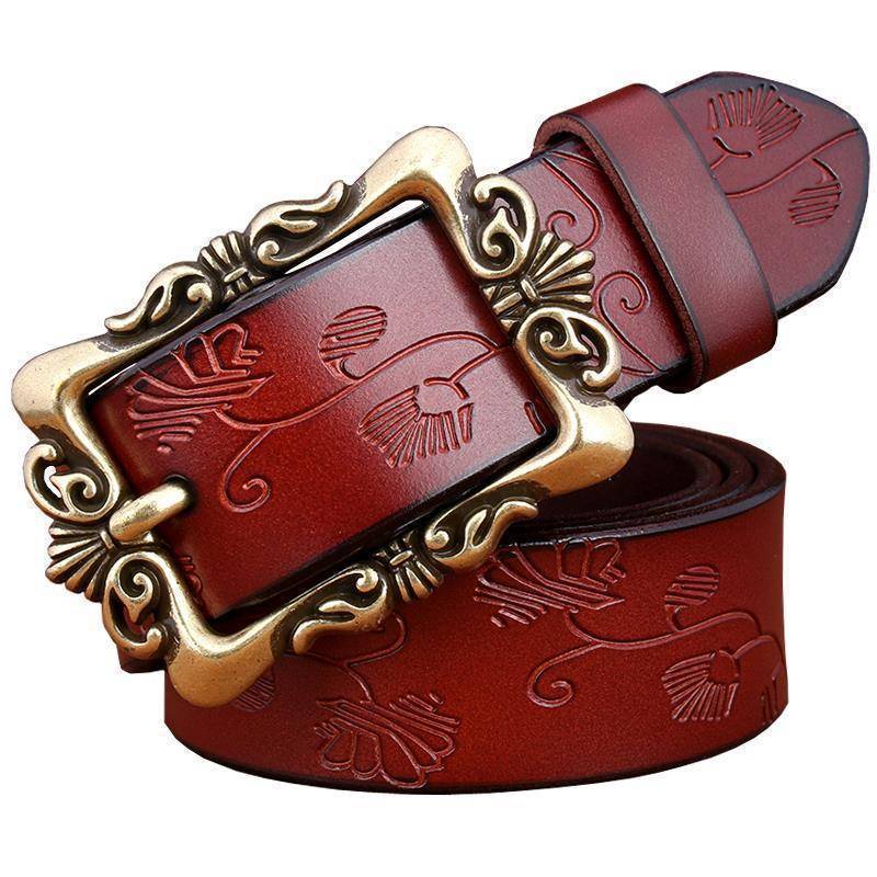 Belts Fashion Wide Genuine leather belt woman vintage Floral Second Layer Cow skin belts for women Top quality strap female for jeans